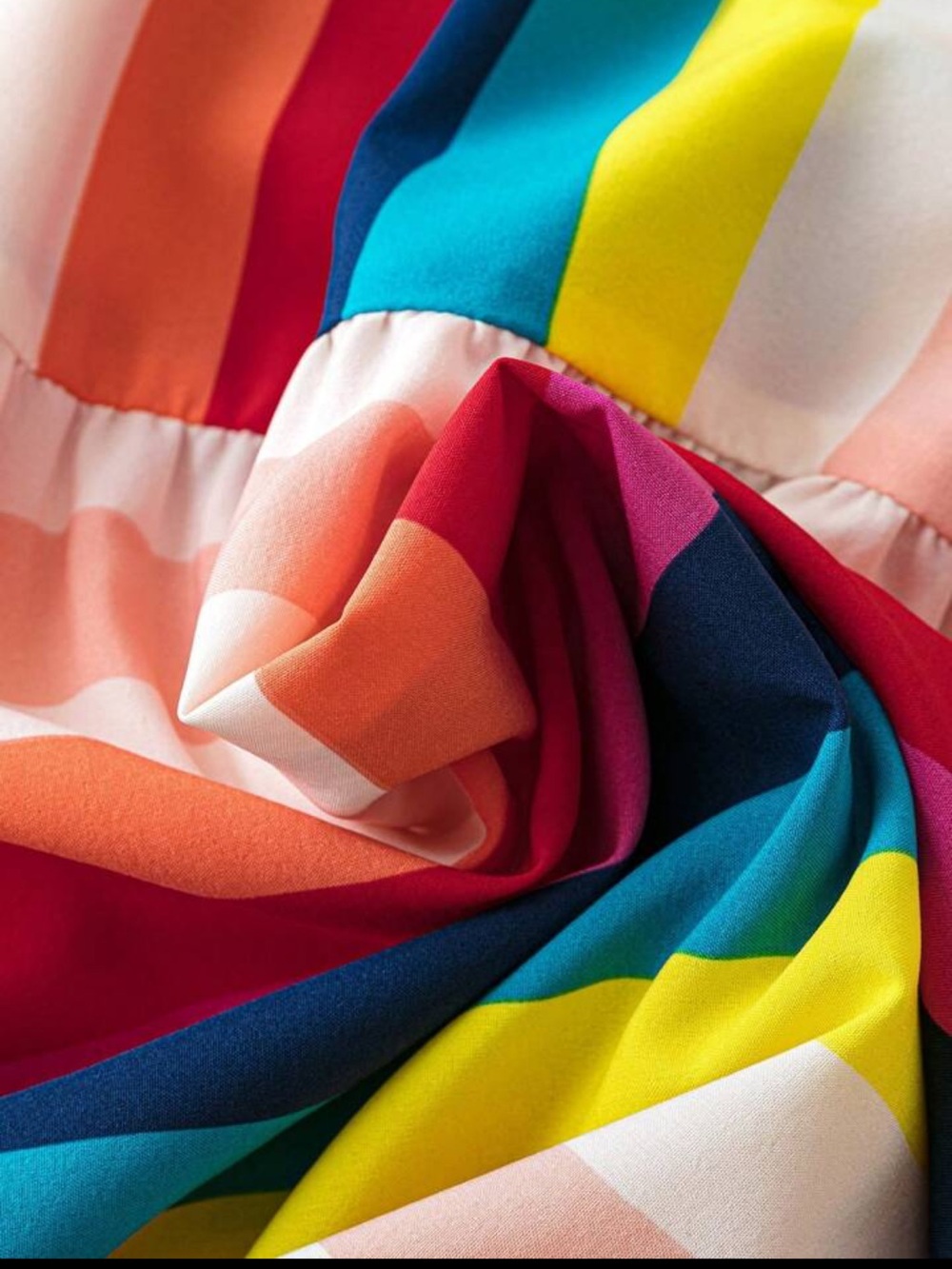 Rainbow Colorblock Striped Spaghetti Strap Maxi Dress Sundress Ruffle Belted L - Picture 4 of 12